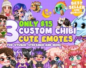 3x Custom Emotes for twitch, youtube, discord or facebook / Chibi Emotes / Cute Emotes / Amazing Emotes / Chibi Cute Avatar