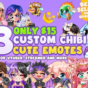 3x Custom Emotes for twitch, youtube, discord or facebook / Chibi Emotes / Cute Emotes / Amazing Emotes / Chibi Cute Avatar