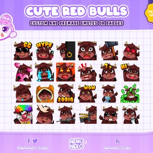24x Cute Red Bulls Emotes / Red Ox Emotes for your Twitch, Youtube, Discord / Facebook