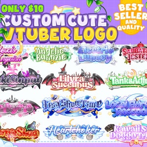 Custom Cute Vtuber Logo Text, Cute Logo, Chibi Logo, Kawaii Logo Text, PNGTuber Logo, GIFTuber Logo image 1