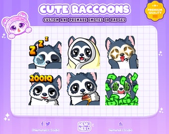 6x Blue Raccoon Emotes | Sleep Raccoon emote| Blanket Raccoon emote| Wow Raccoon emote| 200IQ Raccoon emote| Sip Raccoon emote