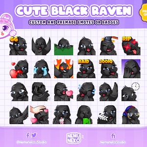 24x Cute Black Raven Emotes / Black Crow Emotes for your Twitch, Youtube, Discord / Facebook