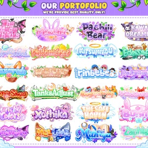 May include: A collection of 20 colourful, illustrated logos with various themes, including animals, nature, and fantasy. The logos are designed in a cartoon style with bright colours and playful fonts. The text "OUR PORTOFOLIO" is at the top of the image, and the text "WE'RE PROVIDE BEST QUALITY ONLY!" is below it.