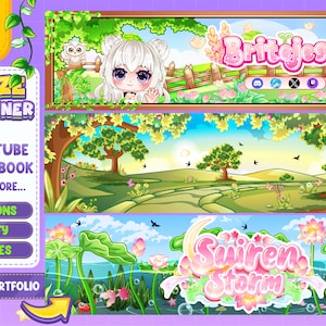 Custom Chibi Cute Banner or Header for Social Media / Twitch Banner / Youtube Banner / Discord Banner / Kick Banner image 10