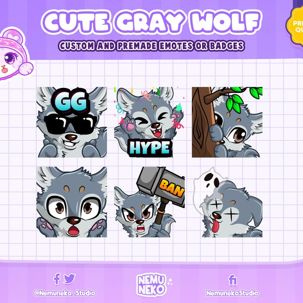 6x Grauer Wolf Emotes | GG Wolf Emotes | Hype Wolf Emotes | Lauer Wolf Emotes| Schockwolf-Emotes | BAN Wolf Emotes| RIP Wolf Emotes