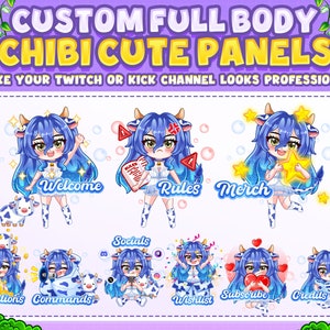 Custom Full Body Chibi Cute Panels or Button Information for Twitch ...