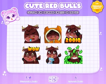 6x Cute Red Bulls Emotes | Sleep Bull emotes | Blanket Bull emotes| 200IQ Bull emotes| WOW Bull emotes| SIP Bull emotes| Money Bull emotes