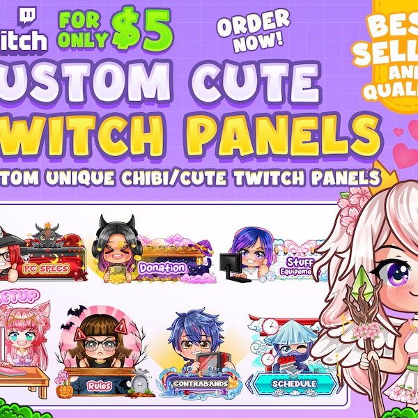 Custom Chibi Cute Twitch Panels for your Stream / Personalized Twitch Panels