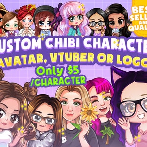 Custom Chibi Cute Character for your Chibi Couple / Chibi Portrait / Chibi Icon / VTuber Model / PNGTuber Model / Avatar / Chibi Logo