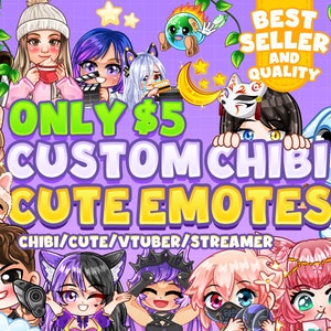 Custom Chibi Cute Emotes, Emojis, Sticker or Sub Emotes for Twitch, Youtube, Kick, Discord or Facebok / Vtuber Emotes