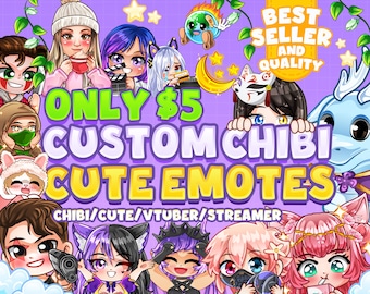 Custom Chibi Cute Emotes, Emojis, Sticker or Sub Emotes for Twitch, Youtube, Kick, Discord or Facebok / Vtuber Emotes