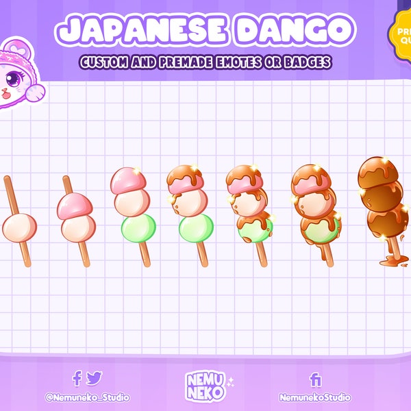 7x Japanese Dango Sub Badges or Bit Badges for Twitch, Discord, Facebook, and Youtube