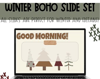 Winter Boho Slide Templates| Winter Editable Google Slides| Winter Agenda Slides