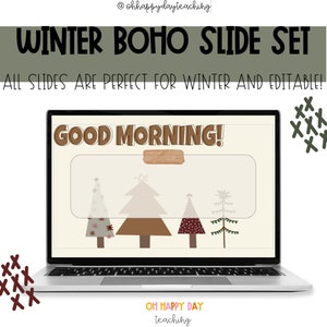 Winter Boho Slide Templates| Winter Editable Google Slides| Winter Agenda Slides