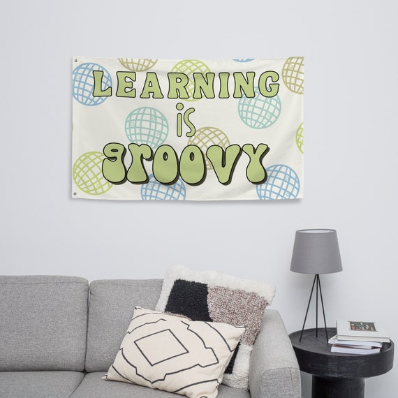 Learning is Groovy Green Tapestry, Teacher Tapestry, Classroom