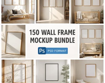 150+ Wall Art Frame Mockup Bundle: Nursery, Single & Multi Frame Gallery Scenes