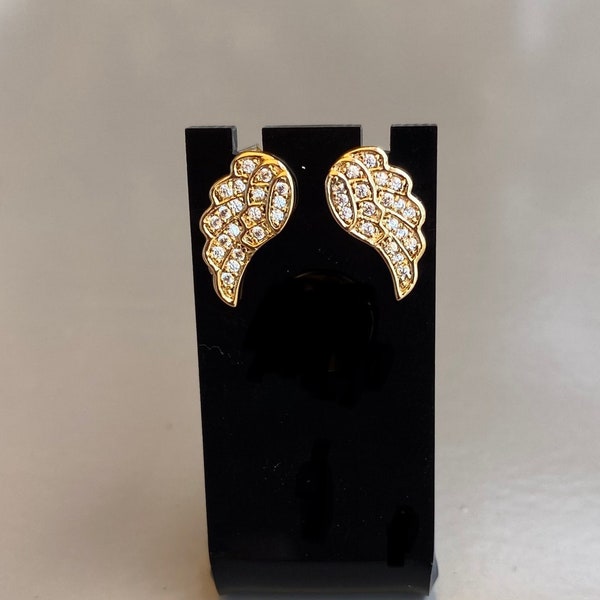 Boucles d’oreilles plaquées or ailes d’anges, style Zadig et Voltaire, doré et brillants, idée cadeau femmes, cadeau jeunes filles