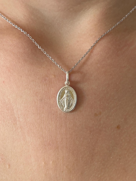 Médaille Vierge Marie En Argent Massif – 26mm, Poinçons, Superbe état, Ancienne
