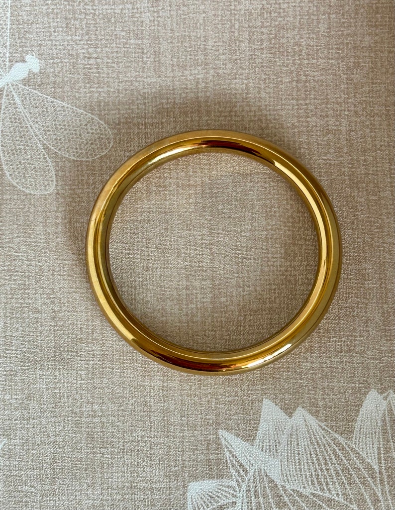 Round Gold Bangle Bracelet, Thick, Size L, Wide Wrist, Gold Color