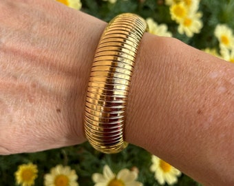 Dickes Tubogas-Armband, breiter Kobra-Armreif, goldfarbene Manschette, Vintage, Geschenkidee für Frauen, schneller Versand