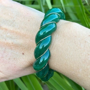 Bracelet jonc torsadé style A. Bidermann vintage bakelite ivoire bleu noir vert gris, idée cadeau femme, envoi rapide 2 jours Vert