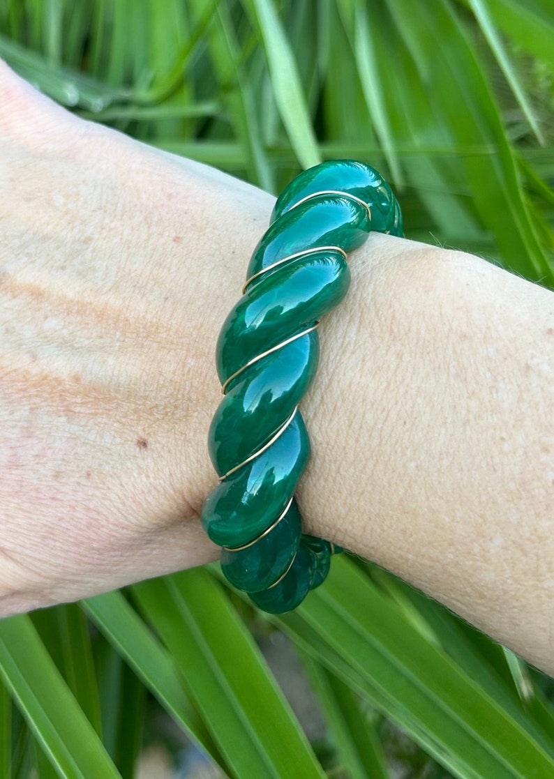 Bracelet jonc torsadé style A. Bidermann vintage bakelite ivoire bleu noir vert gris, idée cadeau femme, envoi rapide 2 jours Vert