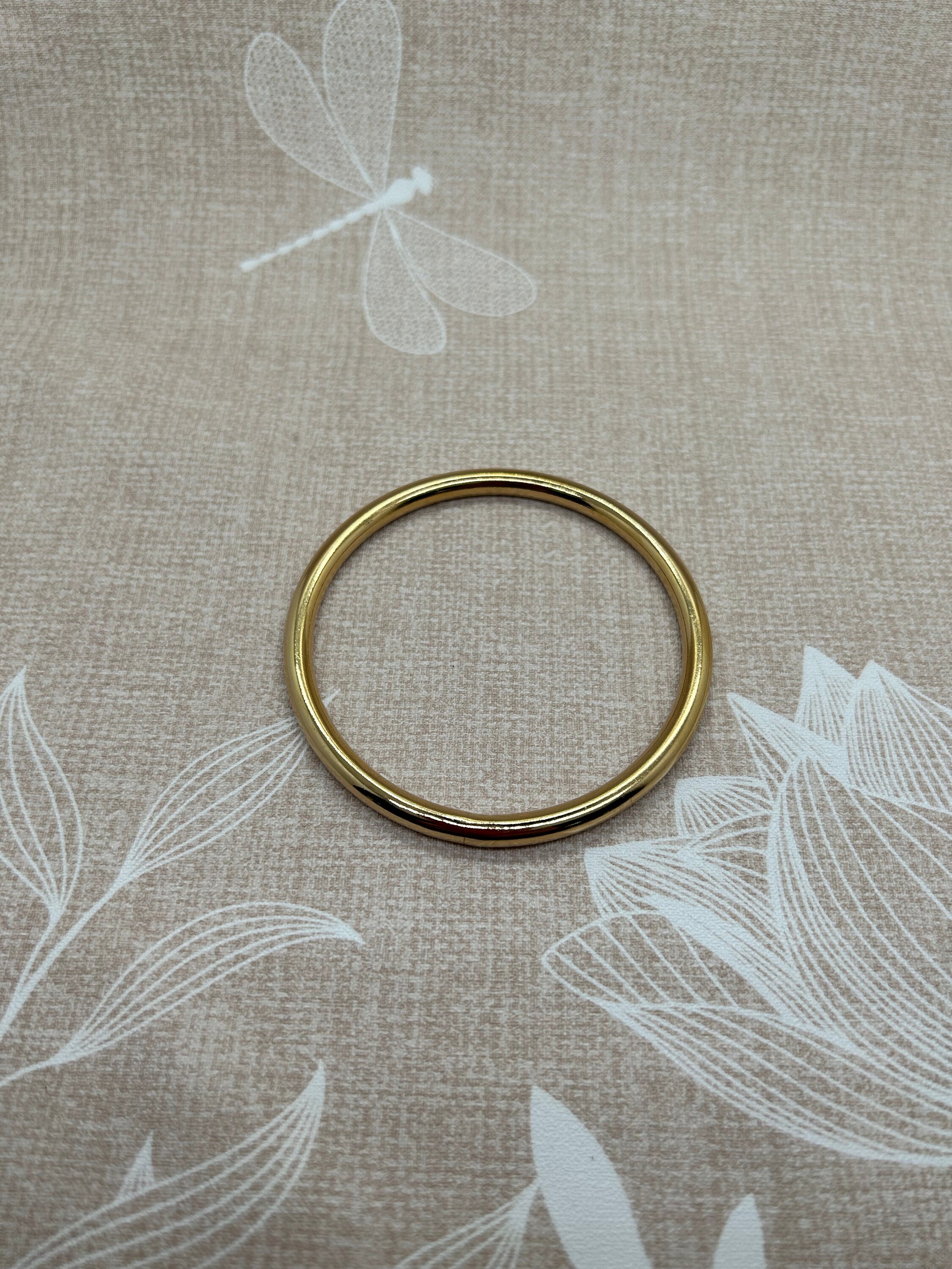 Round Bangle Bracelet, Thick, Full, Gold Color, Stainless