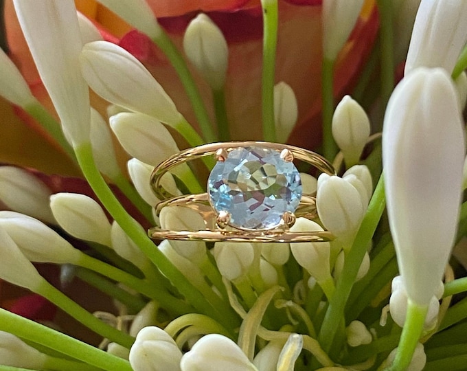 Featured listing image: Superb gold and aquamarine ring, made in France, rare and unique, engagement ring anniversary gift, fast shipping UPS DHL