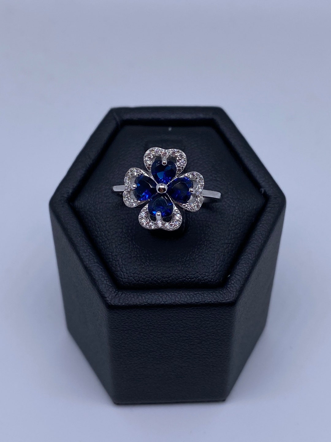 Bague Adjustable Bleu Cristal Fleur en Or main image 1