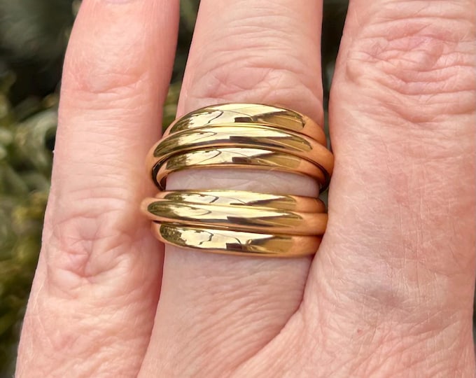 Featured listing image: Beautiful wide, multi-band domed ring, gold color, French jewelry, elegant, adjustable, high quality, perfect birthday gift for women
