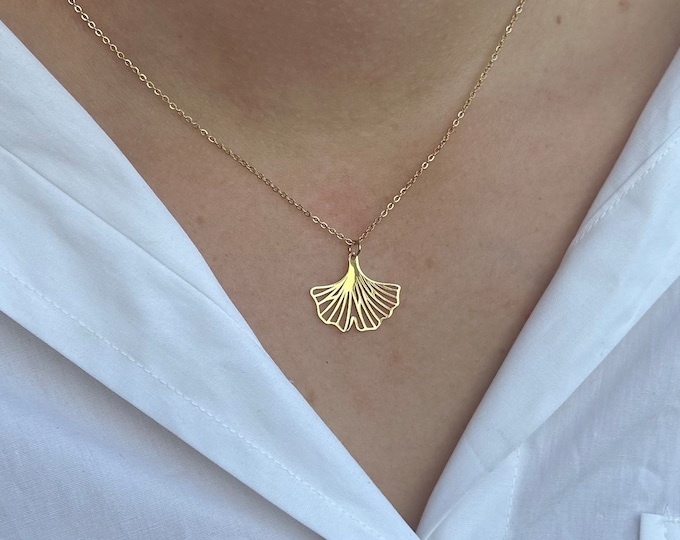 Featured listing image: Pretty gold or silver gingko biloba necklace, beautiful quality does not tarnish, adjustable, gingko leaf gift idea for women for birthday, fast shipping