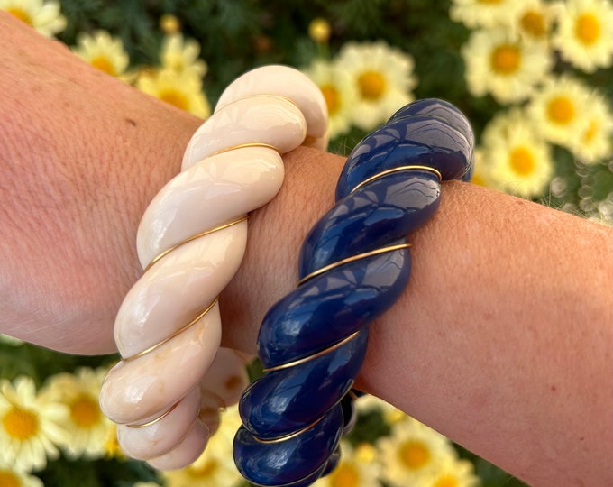 Featured listing image: Twisted bangle bracelet in A. Bidermann vintage bakelite style, black green cream blue gray, gift idea for women, fast shipping