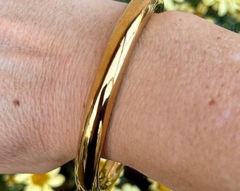 Gros bracelet jonc rond, epais, large, couleur or, acier inoxydable, belle qualité, idée cadeau femme, envoi rapide