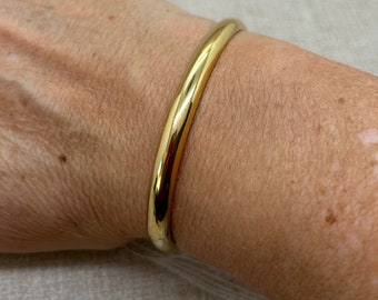 Bracelet jonc ovale, epais, plein, couleur or, acier inoxydable, idée cadeau femme, envoi rapide