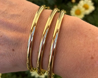 Set of 3 round bangle bracelets, thick, gold color, beautiful quality, stainless steel, women's gift idea, fast shipping