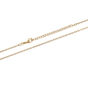 Pu&ograve; includere: Una delicata catena di collana color oro con chiusura a moschettone. La catena &egrave; composta da piccole maglie ovali distanziate in modo uniforme. La collana &egrave; mostrata su sfondo bianco.