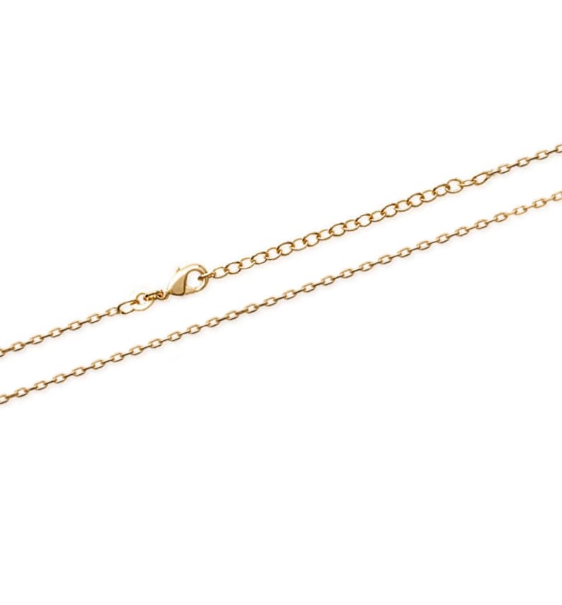 Pu&ograve; includere: Una delicata catena di collana color oro con chiusura a moschettone. La catena &egrave; composta da piccole maglie ovali distanziate in modo uniforme. La collana &egrave; mostrata su sfondo bianco.