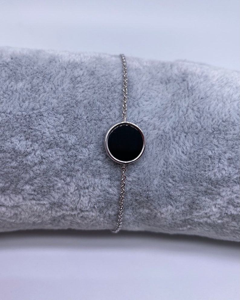 Bracelet argent massif disque donyx noir style Ginette, bijou femme, idée cadeau, bijou argent image 3