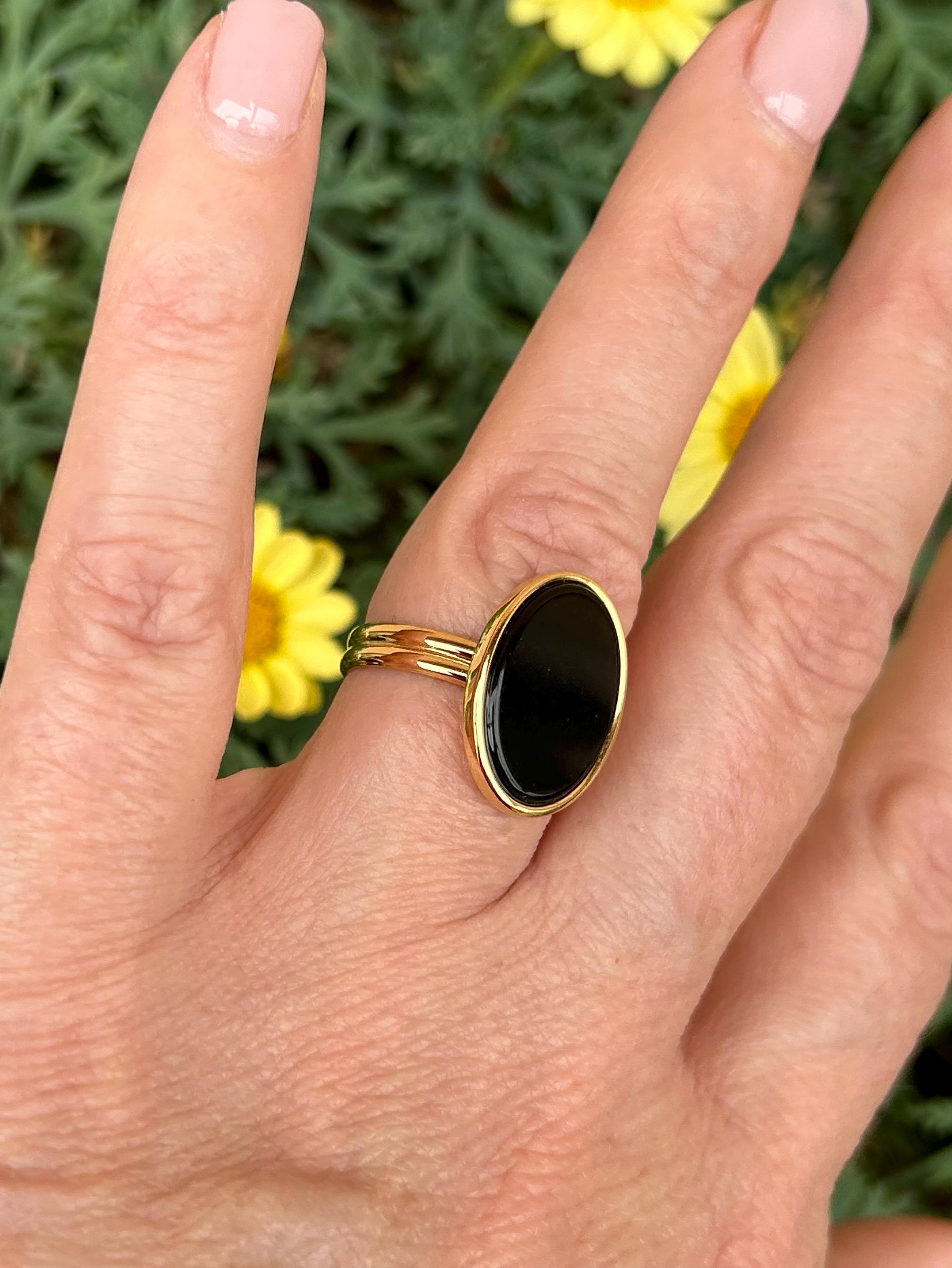 Anello Umore Ovale Placcato Oro 24K - Fatto A Mano Con Pietra Colorata Termocromatica, Regolabile, Regalo Per Donna