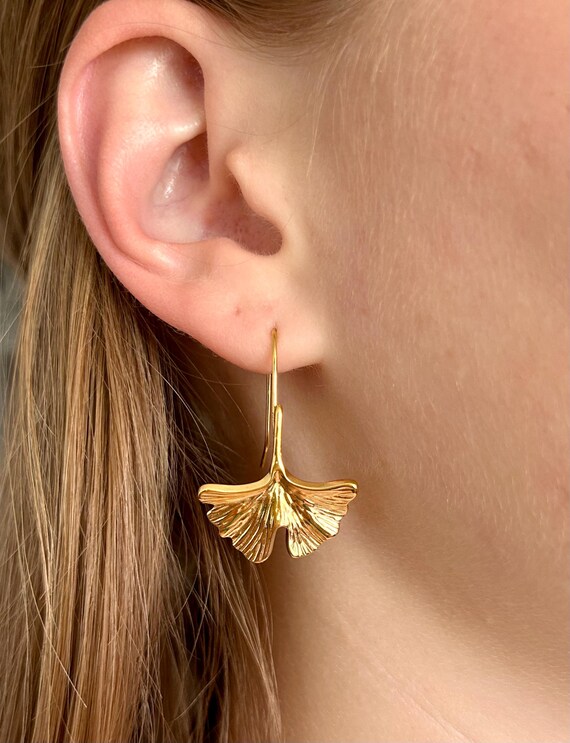 Orecchini Pendenti A Foglia Di Ginkgo – Vintage Oro – Regalo Per Donne E Ragazze