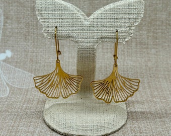 Orecchini gingko in oro o argento, stile Art Nouveau, fiore stilizzato, bellissima idea regalo di qualità per le donne, festa della mamma, confezione regalo