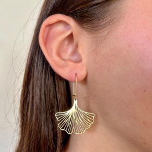 Golden gingko earrings, Art Nouveau style, stylized flower, beautiful quality gift idea for women, gift box included, fast shipping image 8