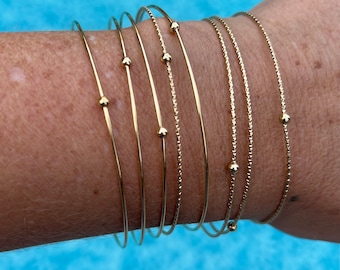 Set of 7 round gold or silver bangle bracelets, fine quality bangles, stackable bracelets, birthday gift idea, fast shipping