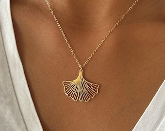 Bellissima collana con ginkgo biloba placcata in oro, di alta qualità, con fiore, rara e originale, regalo di compleanno perfetto per le donne, spedizione veloce.