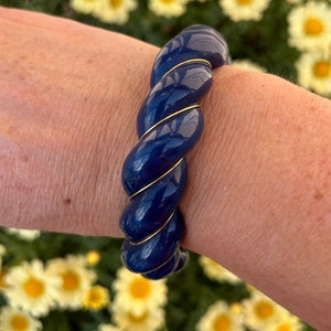 Bracelet jonc torsadé style A. Bidermann vintage bakelite ivoire bleu noir vert gris, idée cadeau femme, envoi rapide 2 jours Bleu