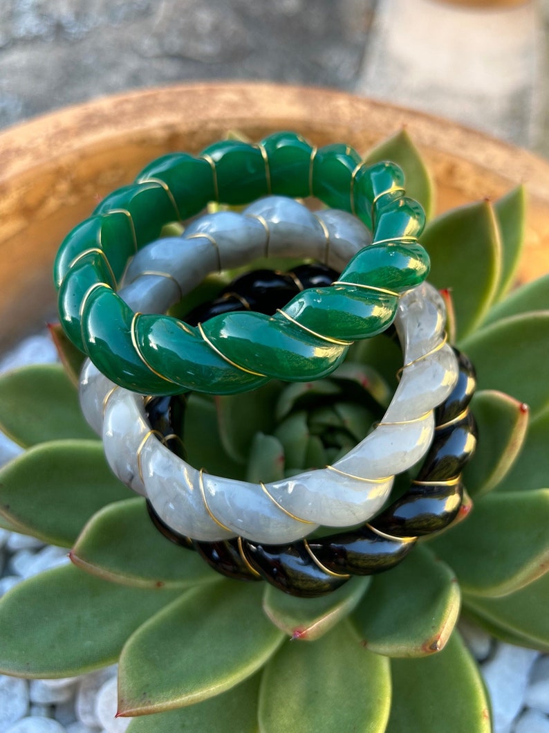 Bracelet jonc torsadé style A. Bidermann vintage bakelite ivoire bleu noir vert gris, idée cadeau femme, envoi rapide 2 jours image 7