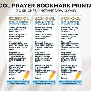 School Prayer Bookmark Printable, Bible Verse Bookmark for Preschoolers, Back to School Prayer Bookmark