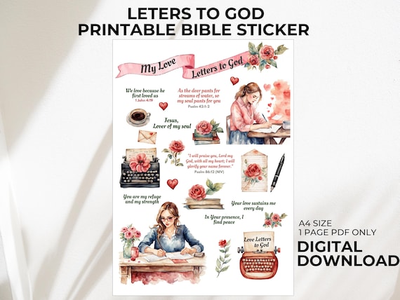 Letters to God Printable Sticker A4 PDF, Bible Journaling, Christian Journal Stickers, Faith Journal Stickers, Bible Scrapbooking