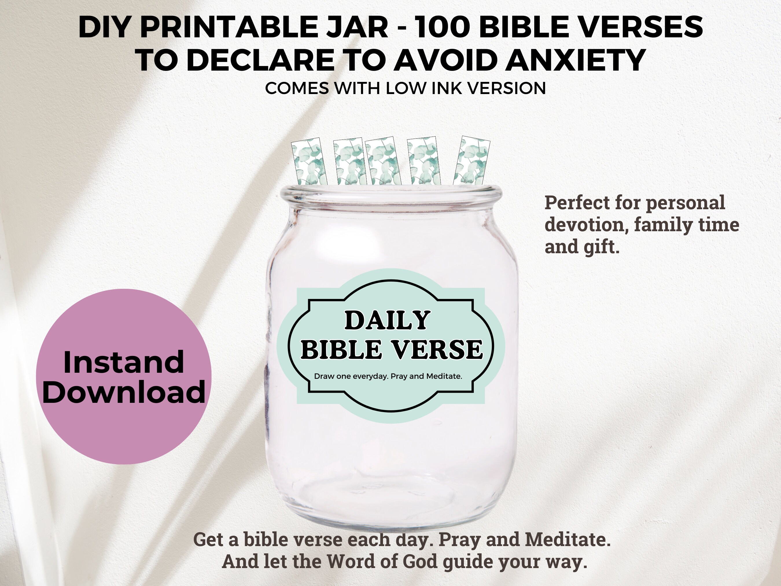 Scripture Jar Printable to Avoid or Control Anxiety, Bile Verse Jar, Bible Verse Jar Scripture ...