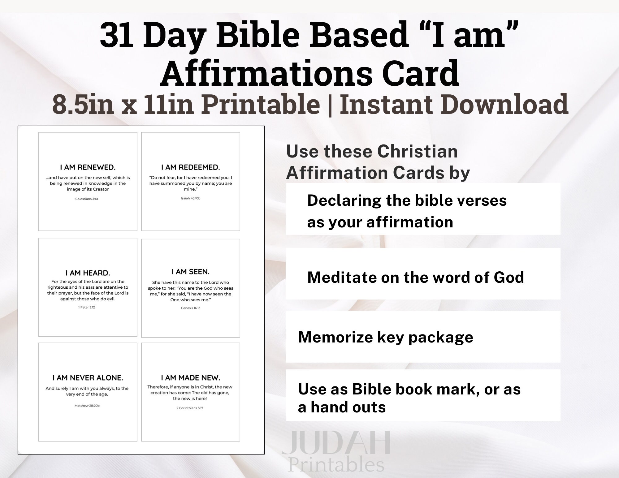 31 Day I AM Bible Verse Affirmation Cards Printable | Memory Verse ...